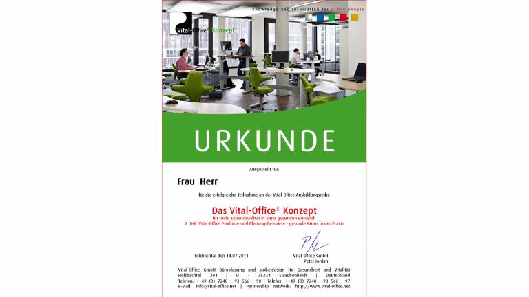 04.11.2011 - Ausbildungsreihe:  2.  &quot;Die Vital-Office Produkte und Planungsbeispiele&quot; .. gesunde Büros in der Praxis